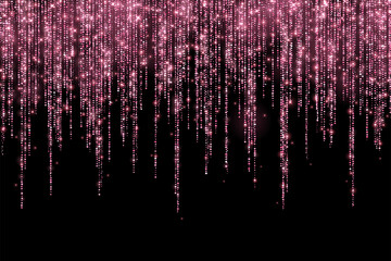 hot pink glitter long garland on black background. vector