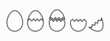 Egg hatching cracking stages line icons.
