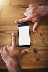 Aufkleber - Big ideas for a tiny device. Cropped shot of an unrecognizable businessman framing a mobile phone on a desk.