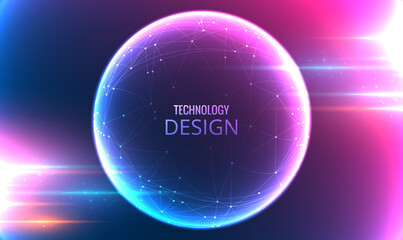 Fototapete - Abstract vector sphere futuristic technology wireframe. 3D Polygonal Wireframe. Science and technology concept. Digital Data Visualization. Social Network Graphic Concept. Vector EPS10.