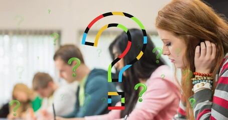 Poster - Animation of question marks over diverse students in classroom