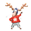 Cute little deer with christmas decorations. Adorable cartoon character.