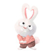 Cute white bunny with ears in a heart shape. T-shirt print, kids wear fashion design, baby shower invitation card.