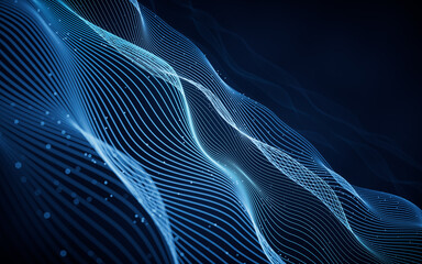 Poster - flowing wave lines, curve pattern, 3d rendering.