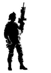 Wall Mural - silhouette of a salute soldier in black and white.