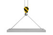 Slab hanged on crane hook by rope slings. 3d render