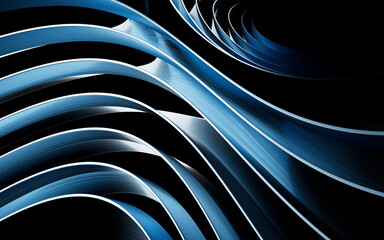 Poster - Metal curve geometry with dark background, 3d rendering.