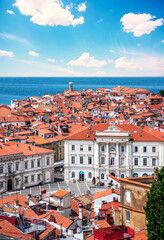 Wall Mural - beautiful landscape with tiled roofs and the old part of the city piran, slovenia. amazing places.