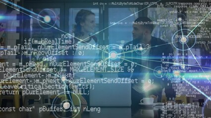 Poster - Animation of financial data processing over two business people in office