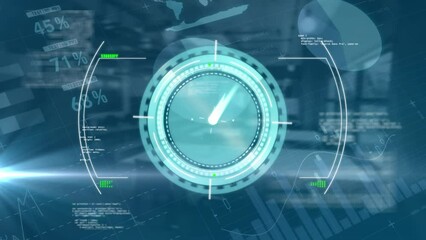 Poster - Animation of financial data processing over empty office