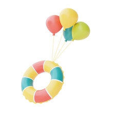 Colorful Inflatable Ring With Balloon Isolate On White Background,summer Beach Elements,3d Rendering.