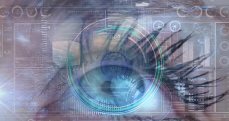 Aufkleber - Composite video of digital interface with data processing over close up of a human eye