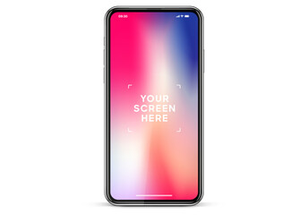 Leinwandbilder - Realistic black color smartphone mockup isolated with wallpaper screen. Smart phone mockup collection. Device front view. 3D mobile phones with shadow and white background.