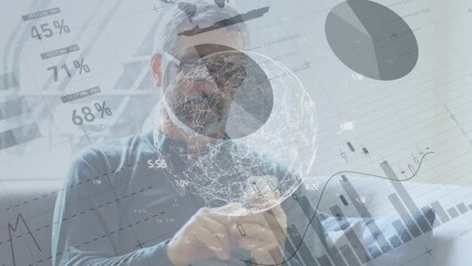 Poster - Video of financial data processing over caucasian businessman