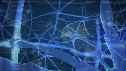 Animation of network of connections and neurons over medical icons