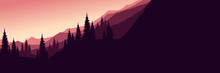 Sunset Night Mountain Landscape Vector Illustration Good For Banner Background, Web Background, Apps Background, Tourism Design Template And Adventure Backdrop