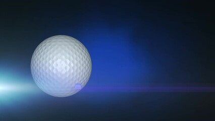 Wall Mural - animation of golf ball over light trails on blue background