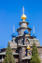 Blue And Golden Onion Domes On The Russian Church Of Gifhorn, Germany