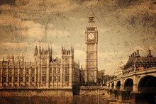Big Ben In London UK - Grunge Style Sepia Vintage Photo