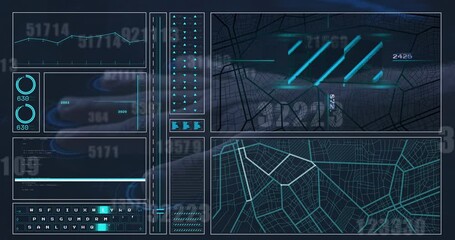 Poster - Animation of data processing and hand on black background