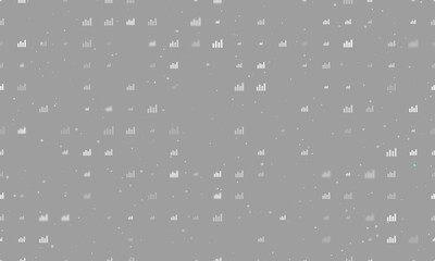Poster - Seamless background pattern of evenly spaced white chart line symbols of different sizes and opacity. Vector illustration on gray background with stars