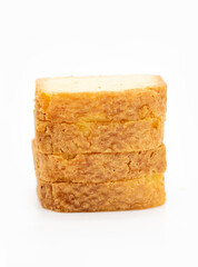 Sticker - Butter pound cake sliced isolate on white background, selective focus, front view