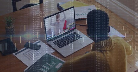 Poster - Animation of financial data processing over african american businesswoman using laptop