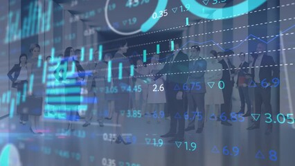 Poster - Animation of digital interface and financial data processing over business people