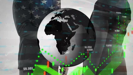 Poster - Animation of financial data processing over people shaking hands