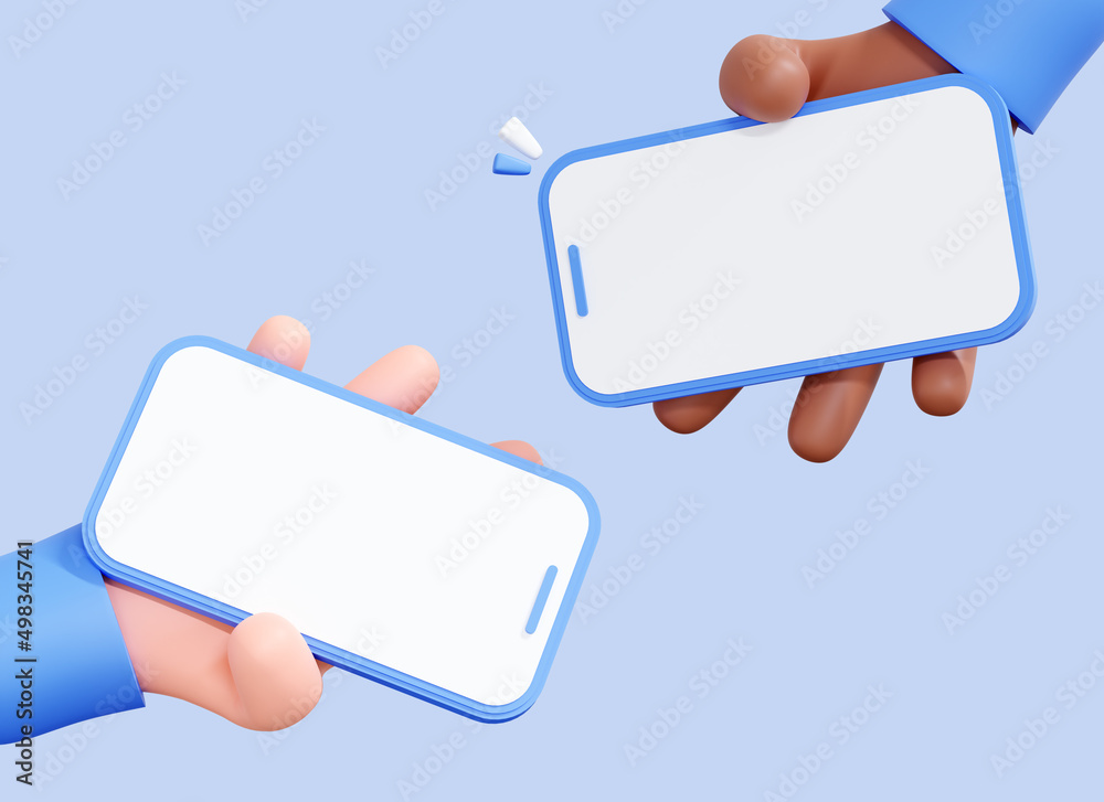 3D Two Hands holding mobile phone with blank screen for promotion ...