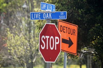 stop street detour signs