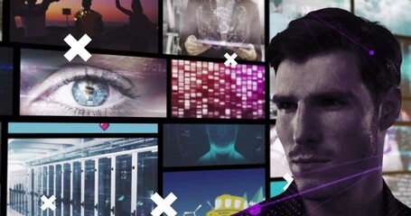 Poster - Animation of digital screens over caucasian man