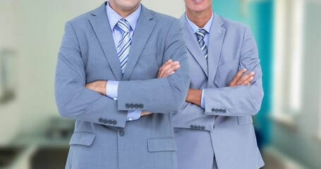 Poster - Animation of smiling diverse business people with arms crossed in office