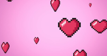 Wall Mural - animation of hearts falling on pink background