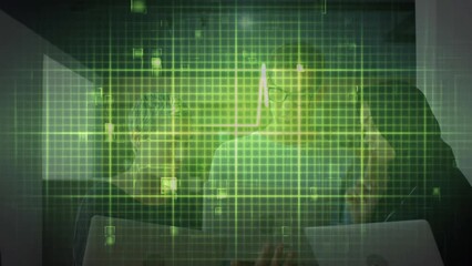 Poster - Animation of isoelectric line over diverse business people using laptops in office