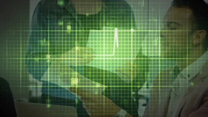 Poster - Animation of isoelectric line over diverse business people using laptops in office