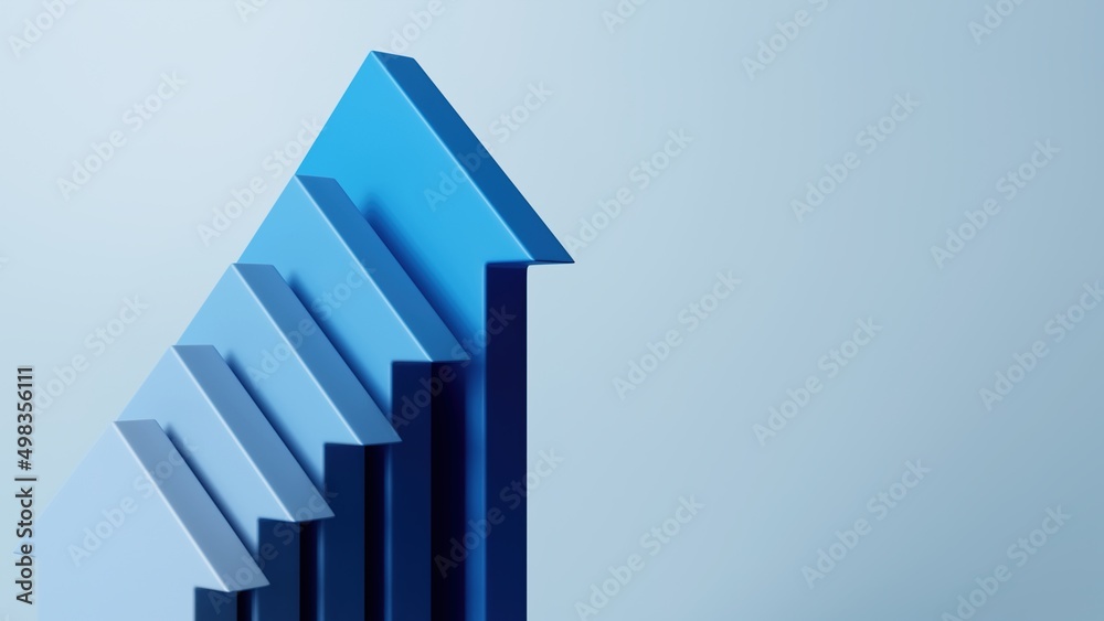 Blue arrows pointing up mock up, success and business growth template ...