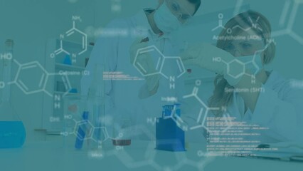 Poster - Animation of scientific data processing over caucasian female lab workers