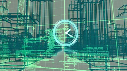 Poster - Animation of clock moving over metaverse city