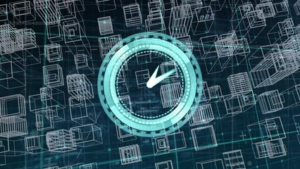 Poster - Animation of clock moving over metaverse city