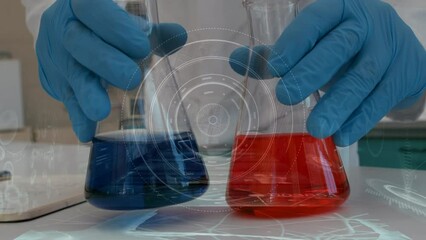 Poster - Animation of scope scanning and data processing over midsection of scientist working in lab