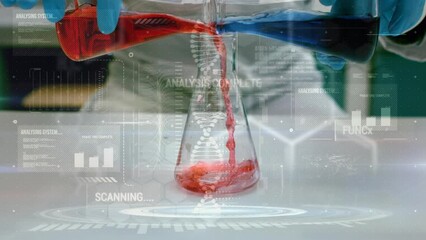 Poster - Animation of data processing over midsection of scientist working in lab
