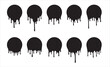 Set of ten vector round black paint drips. Illustration for your design.