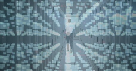 Aufkleber - Animation of cyber attack warning and padlock over caucasian man in server room
