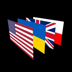 Poster - Flags of America, Ukraine, Great Britain, Poland.