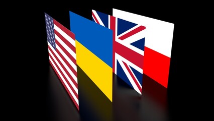 Poster - Flags of America, Ukraine, Great Britain, Poland.