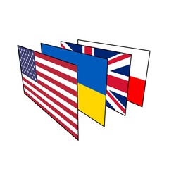 Poster - Flags of America, Ukraine, Great Britain, Poland.