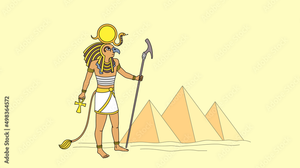 The ancient Egyptian god Amon in the desert on a background with ...