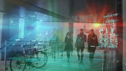 Poster - Animation of financial data processing over diverse business people in office