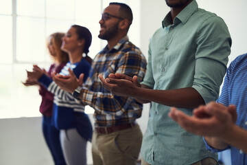 Poster - That was outstanding. Cropped shot of a team of designers applauding together in an office.
